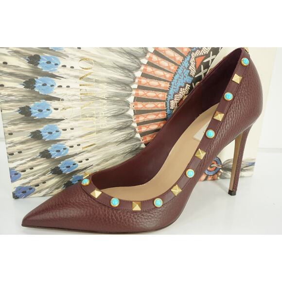 Valentino Brown Leather Rockstud Rolling Pointy Pumps - Picture 3 of 12